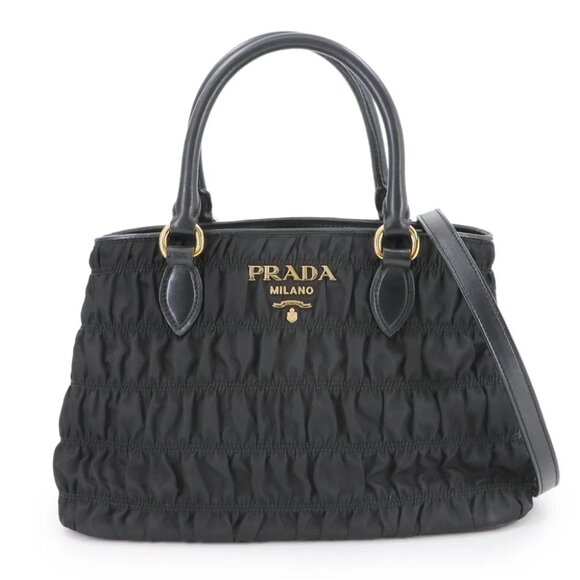 PRADA 2way Hand Shoulder Bag Gaufre Nylon Leather Black 1BA173 90285407 - Picture 1 of 9